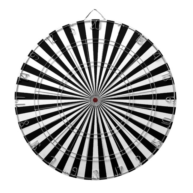 Black and white retro funky sun stripes dartboard (Front)