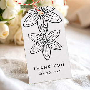 Black and white retro minimalist flowers gift tags