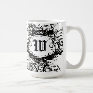 Black and White Retro Pattern Monogram W Coffee Mug