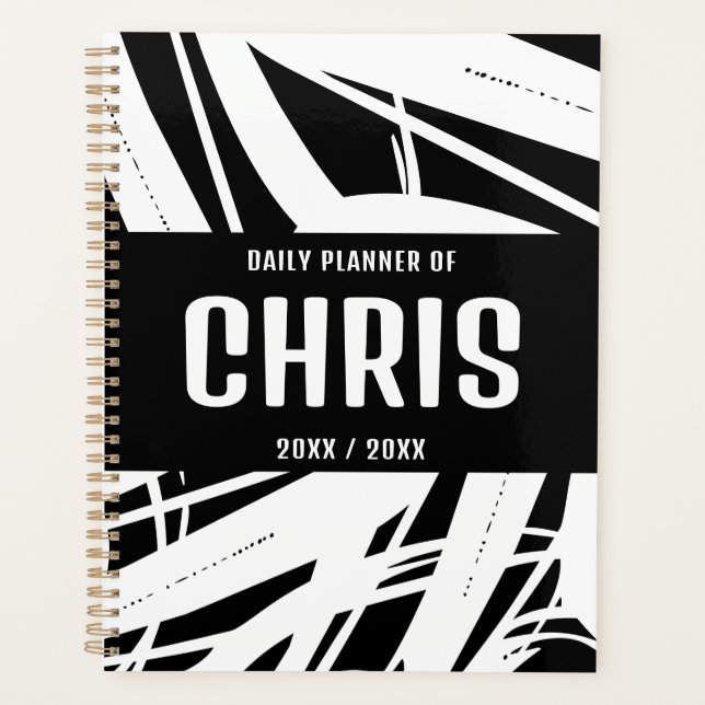 Black And White Retro Personal Business Daily Planner (Front)