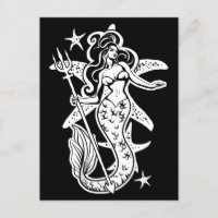 Black And White Retro Pin-Up Mermaid