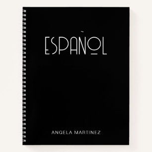 Black and White Retro Spanish Language Study Notebook