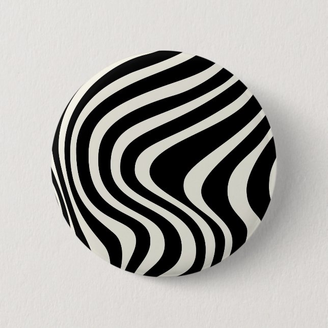 Black and white retro style waves 6 cm round badge (Front)
