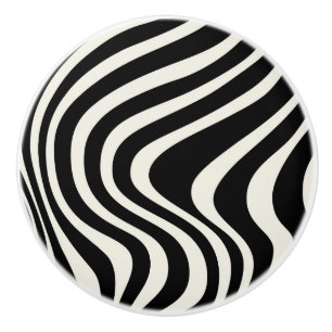 Black and white retro style waves ceramic knob