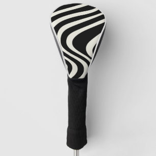 Black and white retro style waves golf head cover