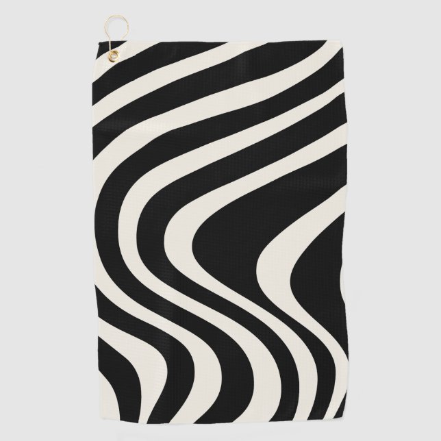 Black and white retro style waves golf towel (Front)