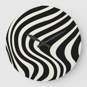 Black and white retro style waves large clock