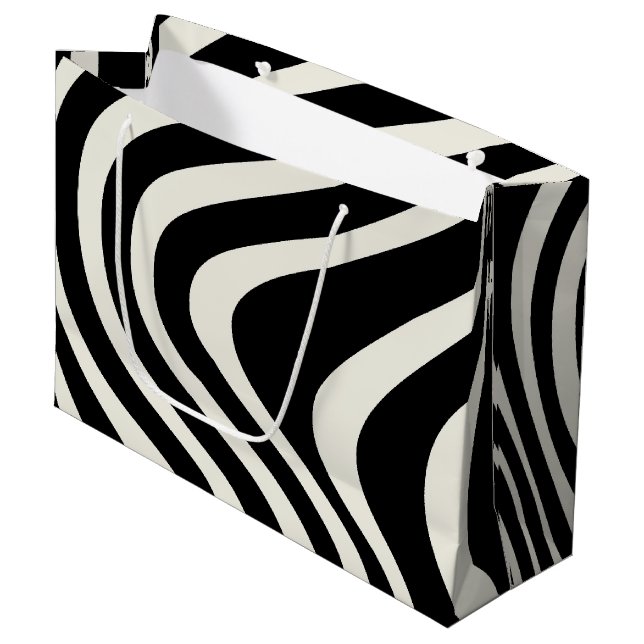 Black and white retro style waves large gift bag (Front Angled)