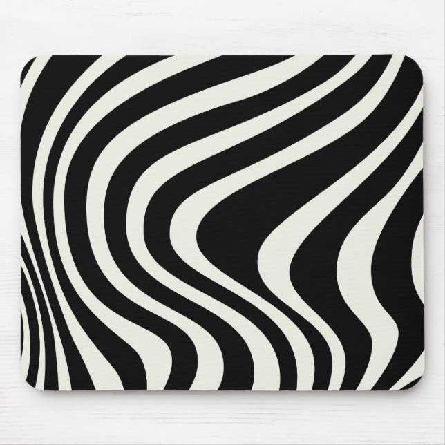 Black and white retro style waves mouse mat (Front)