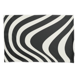 Black and white retro style waves pillowcase