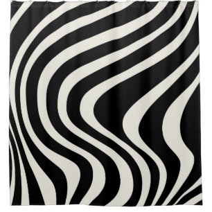 Black and white retro style waves shower curtain