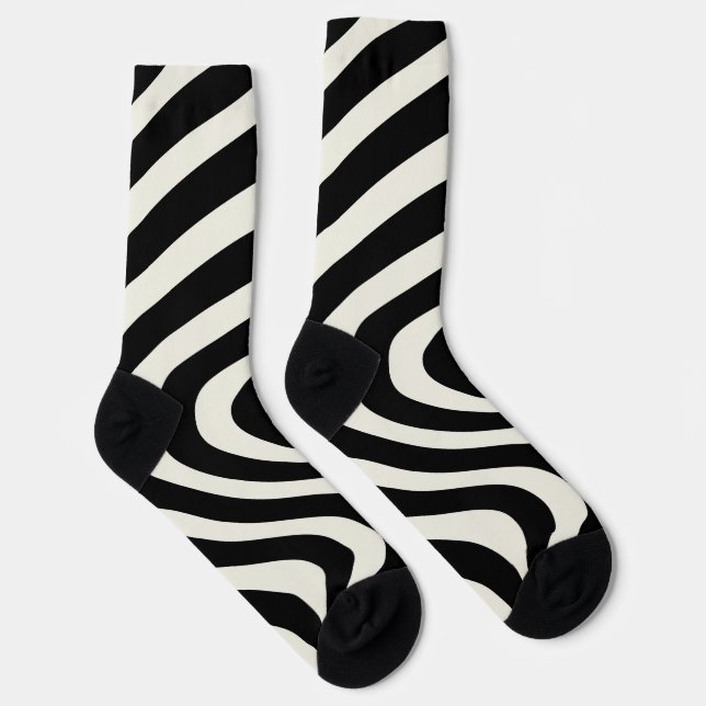 Black and white retro style waves socks (Right)