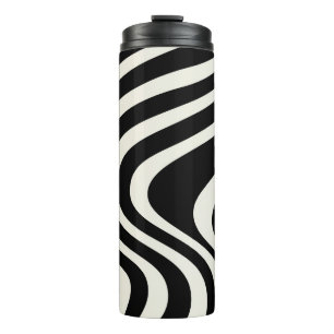 Black and white retro style waves thermal tumbler