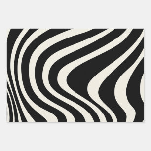 Black and white retro style waves wrapping paper sheet