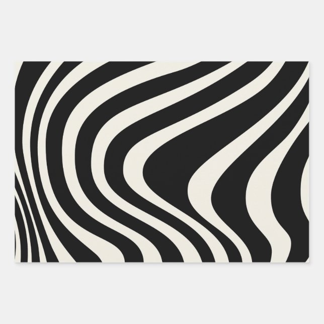 Black and white retro style waves wrapping paper sheet (Front)