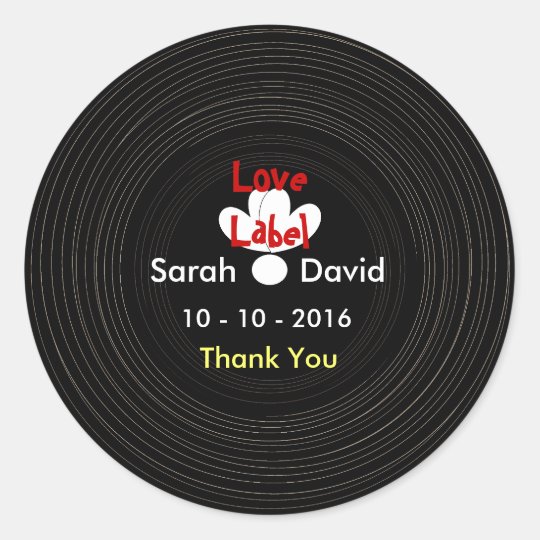Black and White Retro Vinyl Music Record Themed Classic Round Sticker ... Vintage Music Logos