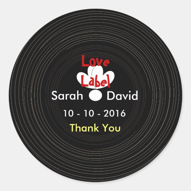 Black and White Retro Vinyl Music Record  Themed Classic Round Sticker (Front)