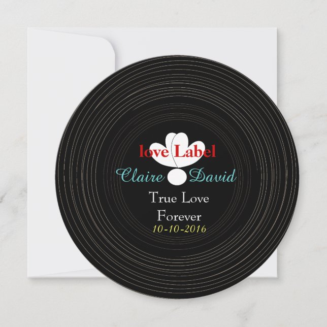 Black and White Retro Vinyl Record Music Theme Invitation (Front)