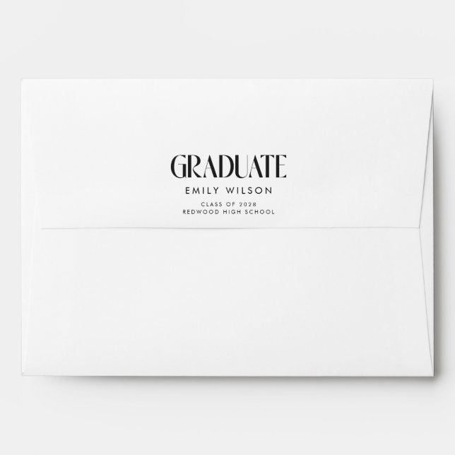 Black and White Return Address Graduate Graduation Envelope (Back (Top Flap))