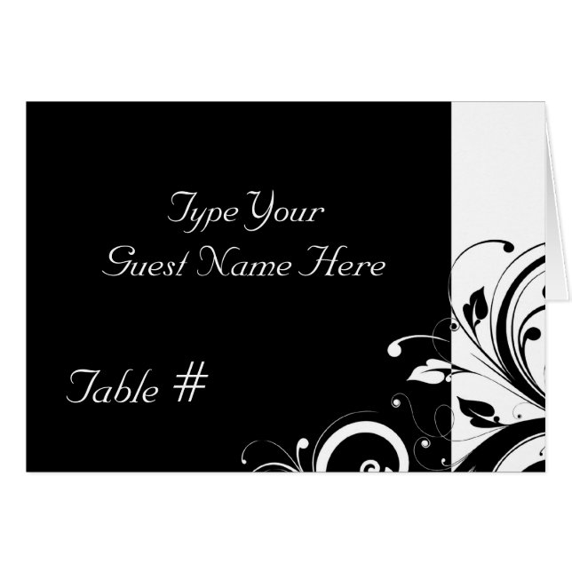 Black and White Reverse Swirl Wedding Place Cards (Front Horizontal)