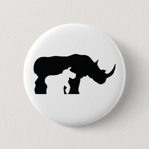 Black and White Rhino 6 Cm Round Badge