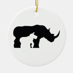 Black and White Rhino Ceramic Tree Decoration