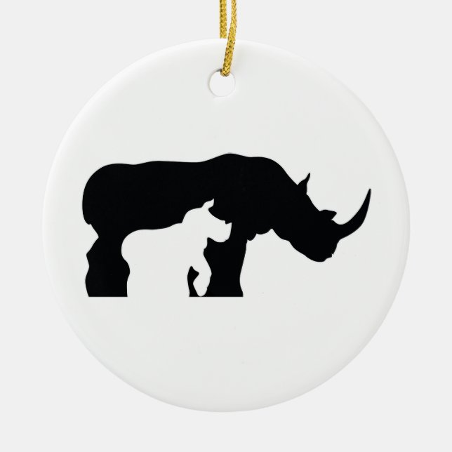 Black and White Rhino Ceramic Tree Decoration (Front)