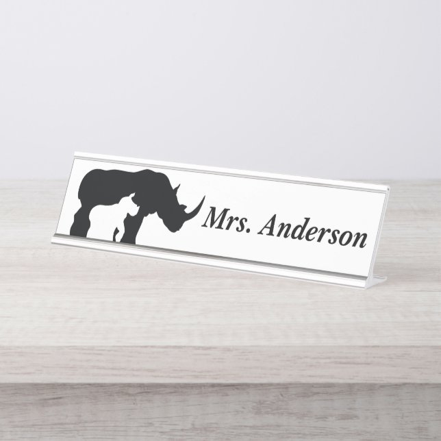 Black and White Rhino Desk Name Plate (Front)