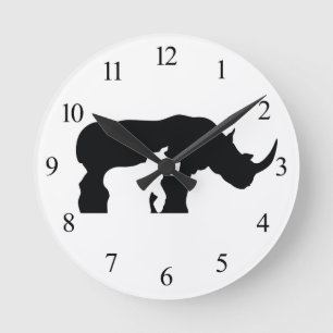 Black and White Rhino Round Clock