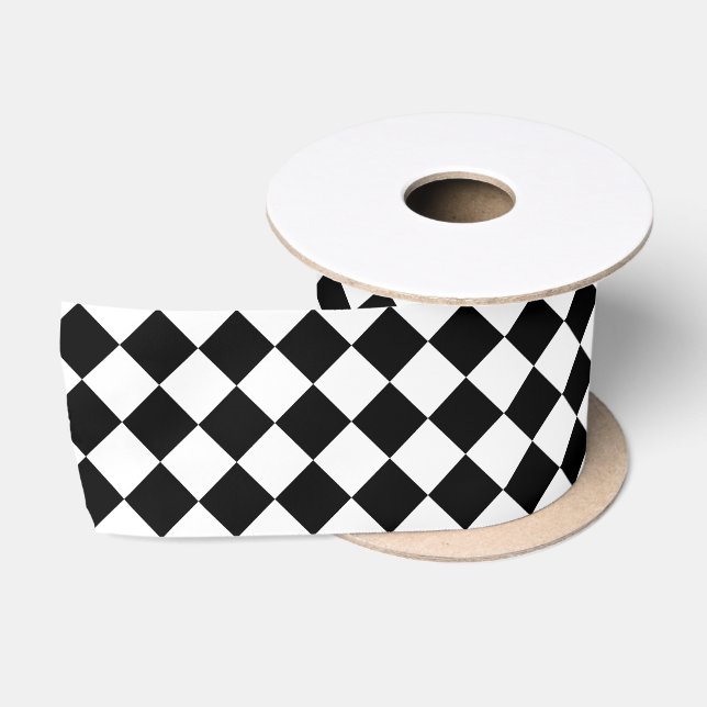 Black and White Rhombus Pattern Satin Ribbon (Spool)