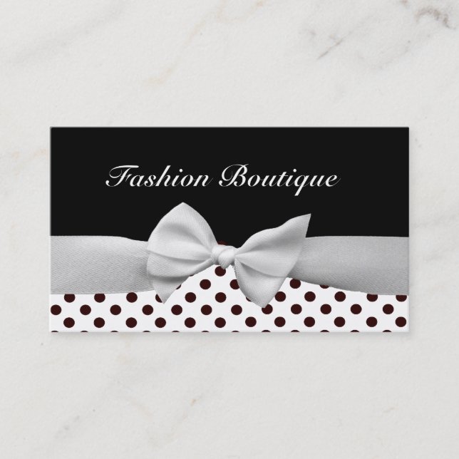 Black and white ribbon and polka dots business card (Front)