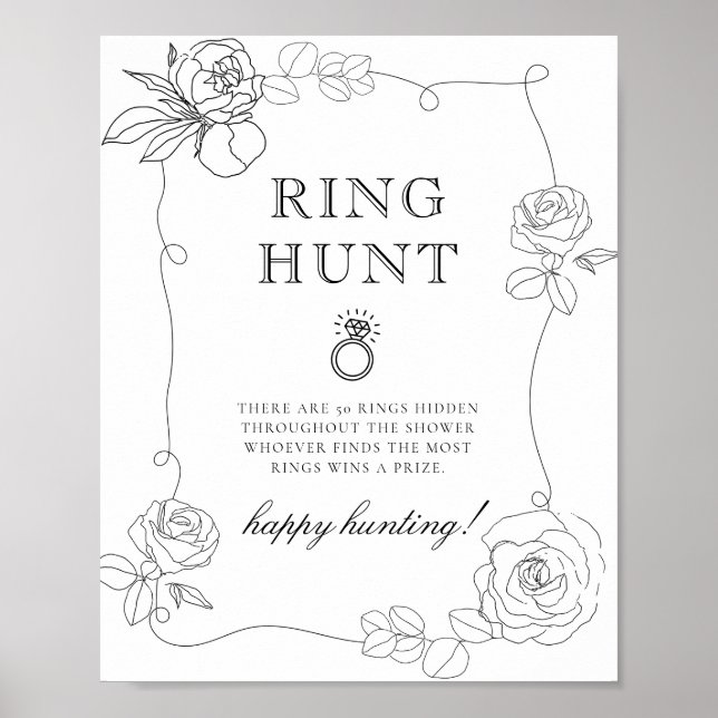  Black and White Ring Hunt Bridal Shower Game Poster (Front)