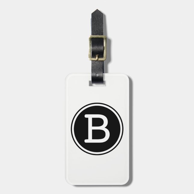 Black and White Ringed Circle Monogram Luggage Tag (Front Vertical)