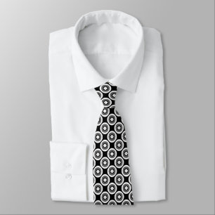 Black and White Ringed Dot Pattern Tie