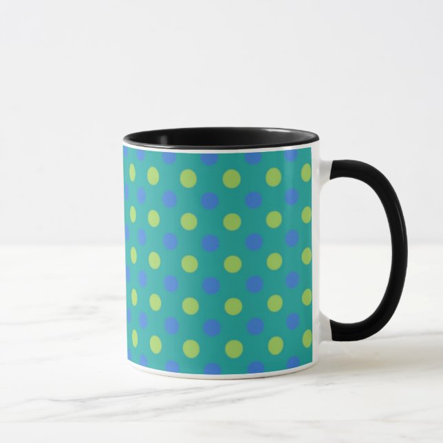 Black and White Ringer Mug, Blue Moons Polka Dots Mug (Right)
