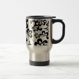 Black and White Rings and Flowers Travel Mug