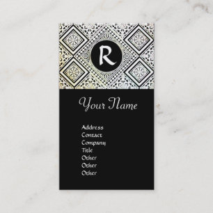 BLACK AND WHITE ROMAN EAGLE DAMASK MONOGRAM BUSINESS CARD