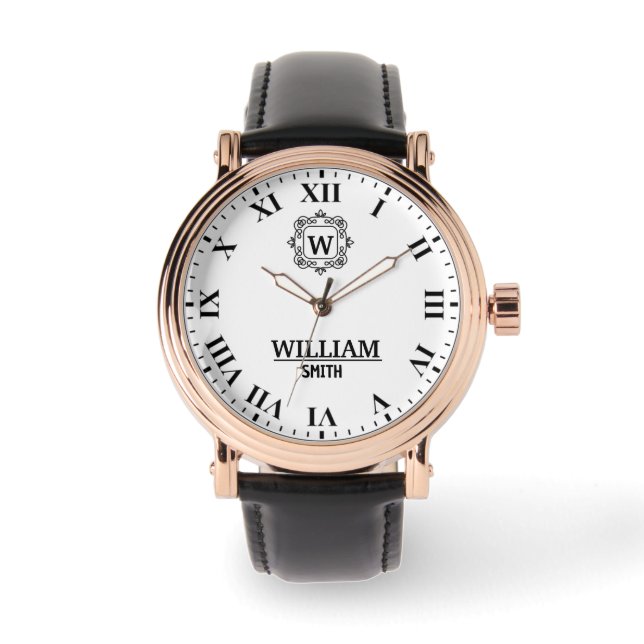Black and white Roman numeral classic monogram Watch (Front)
