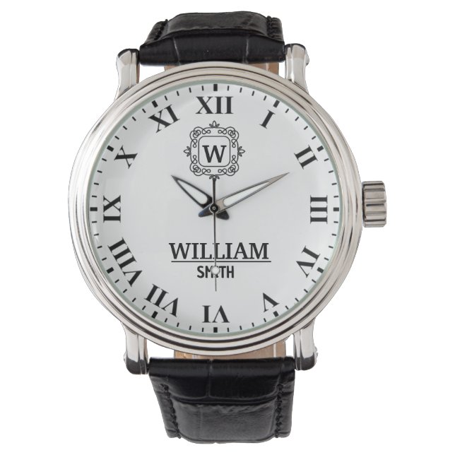 Black and white Roman numeral classic monogram Watch (Front)