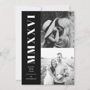 Black and White Roman Numerals Two Photo Holiday Card