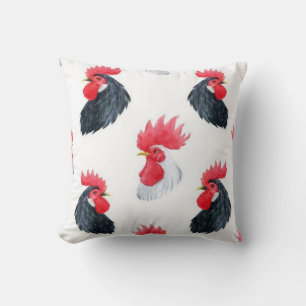 Black And White Roosters Pattern Cushion