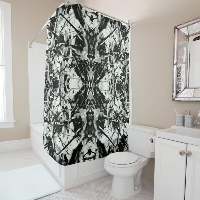 Black and White Rorschach Splatter  Shower Curtain (In Situ)