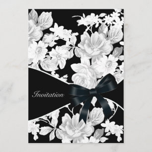Black and White Rose Birthday Party Invitation