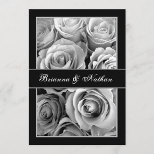 BLACK and WHITE Rose Bouquet Wedding Invitation
