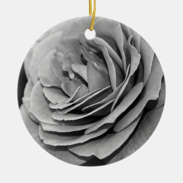 Black and White Rose Ceramic Tree Decoration (Front)