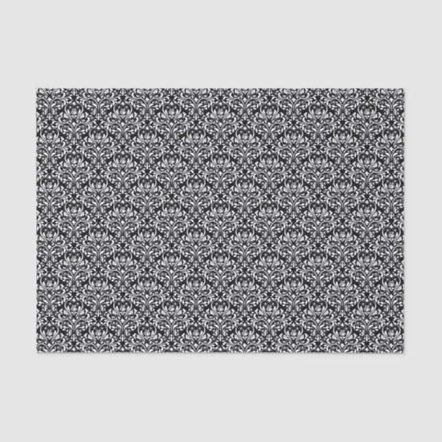 Black and White Rose Floral Damask Tissue Paper (Front)