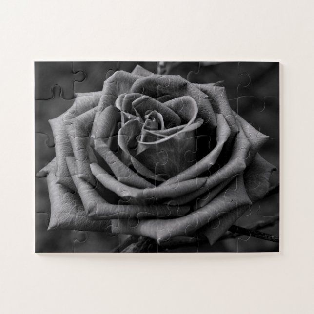 Black and White Rose Floral Jigsaw Puzzle (Horizontal)