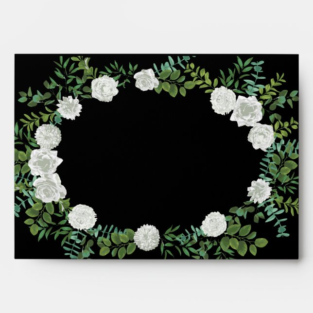 Black and White Rose Floral Wedding Envelope (Front)