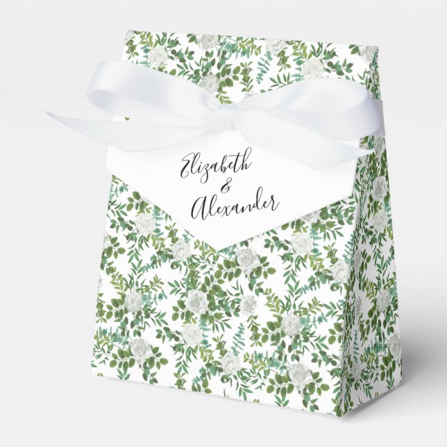 Black and White Rose Floral Wedding Favour Box (Front Side)