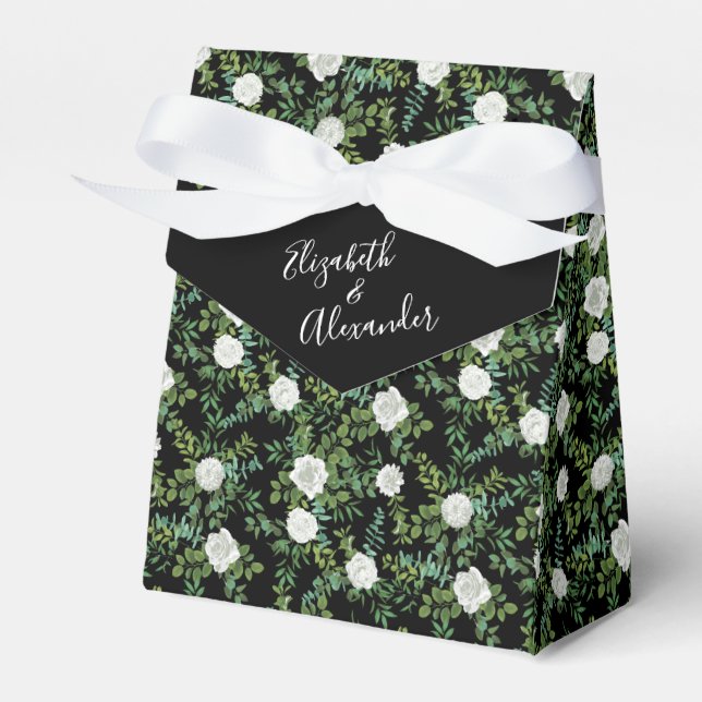 Black and White Rose Floral Wedding Favour Box (Front Side)